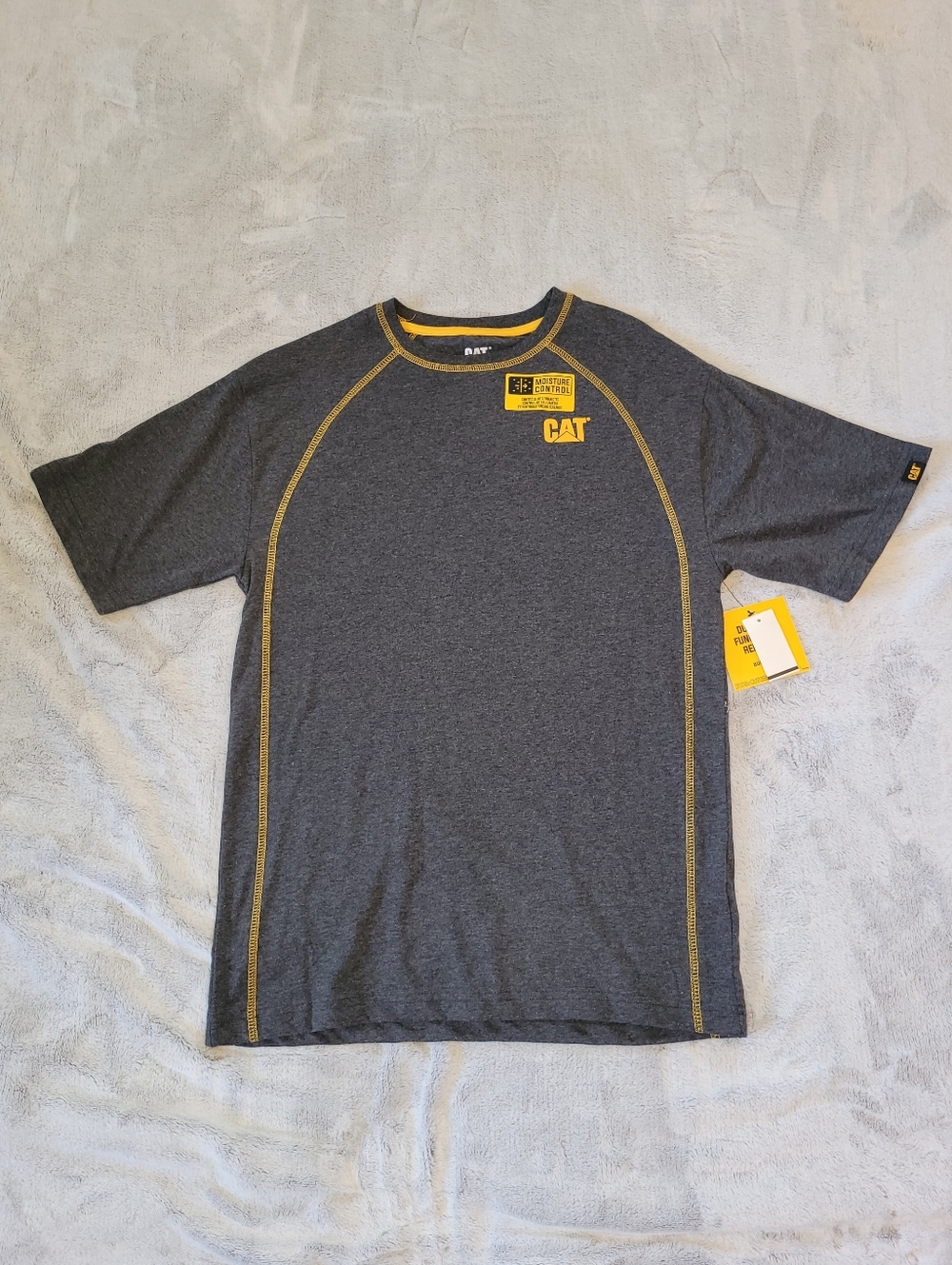 CAT Caterpillar Mens Small Gray Performance Short Sleeve Logo Tshirt Workwear